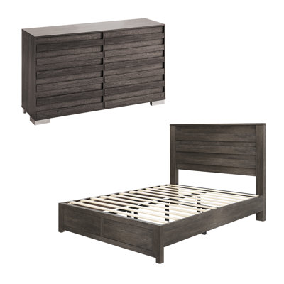  Farmhouse 2 Piece Full Bedroom Set, Platform Bed And 6 Drawer Dresser, Gray