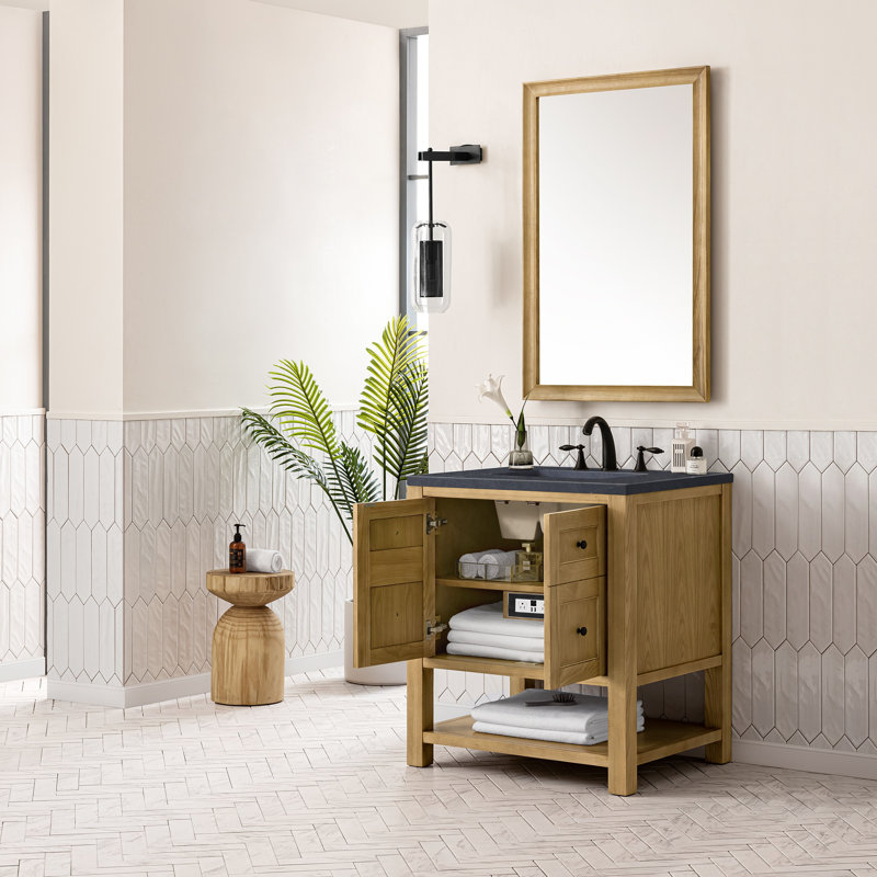 Breckenridge 30'' Single Bathroom Vanity with Top, Charcoal Soapstone, Light Natural Oak, 8" Widespread
