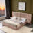 Chenille Upholstered Bed Frame With Pleated Design, Grounded Platform, Headboard, Solid Frame, And Bedside Table, No Box Spring Needed-1670791345-1670791347