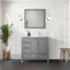 Meuble-lavabo gris patiné 36 po X P 22 po D, décalé à droite et plateau en quartz blanc-117978927