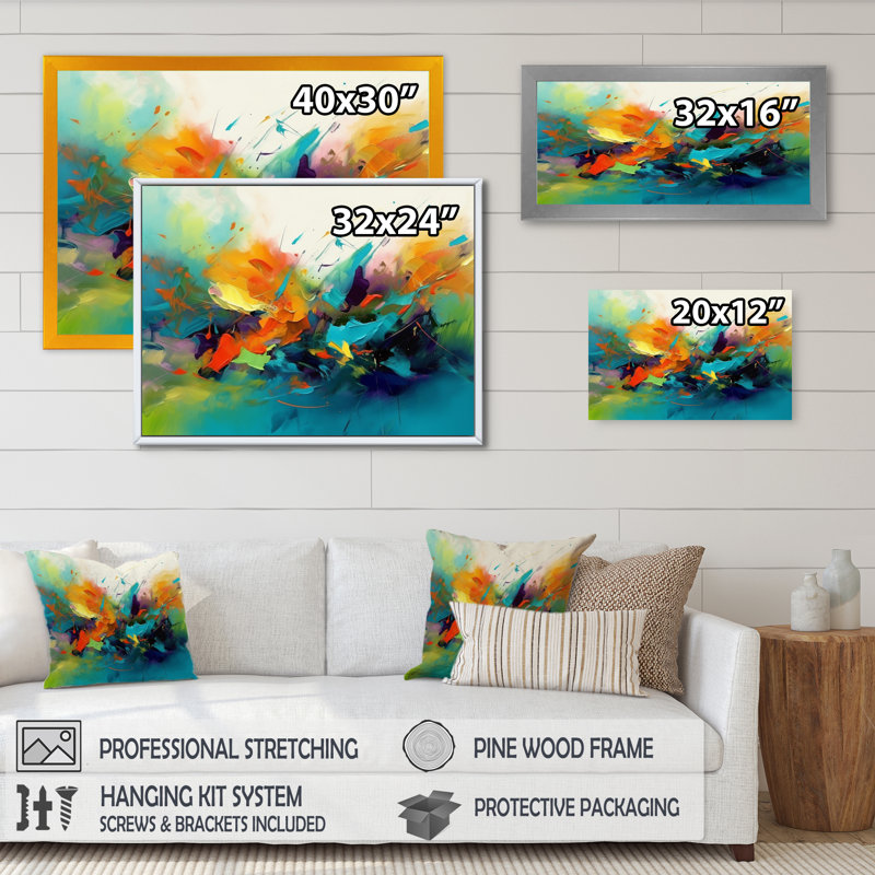 Encre liquide Byrge Orange Blue Transcendent II, Cadre simple noir, H 12 po x l 20 po x P 1 po