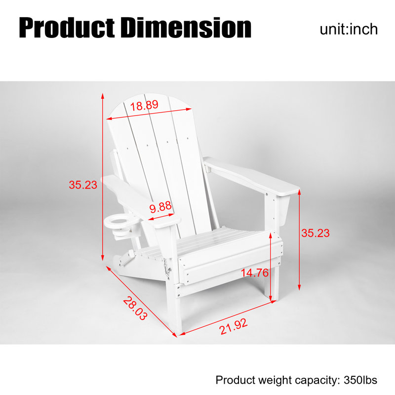 1 piece Folding Adirondack Chair, Relaxing Stackable Arm Rest Ergonomic Hdpe All-weather Adirondack Chair, White