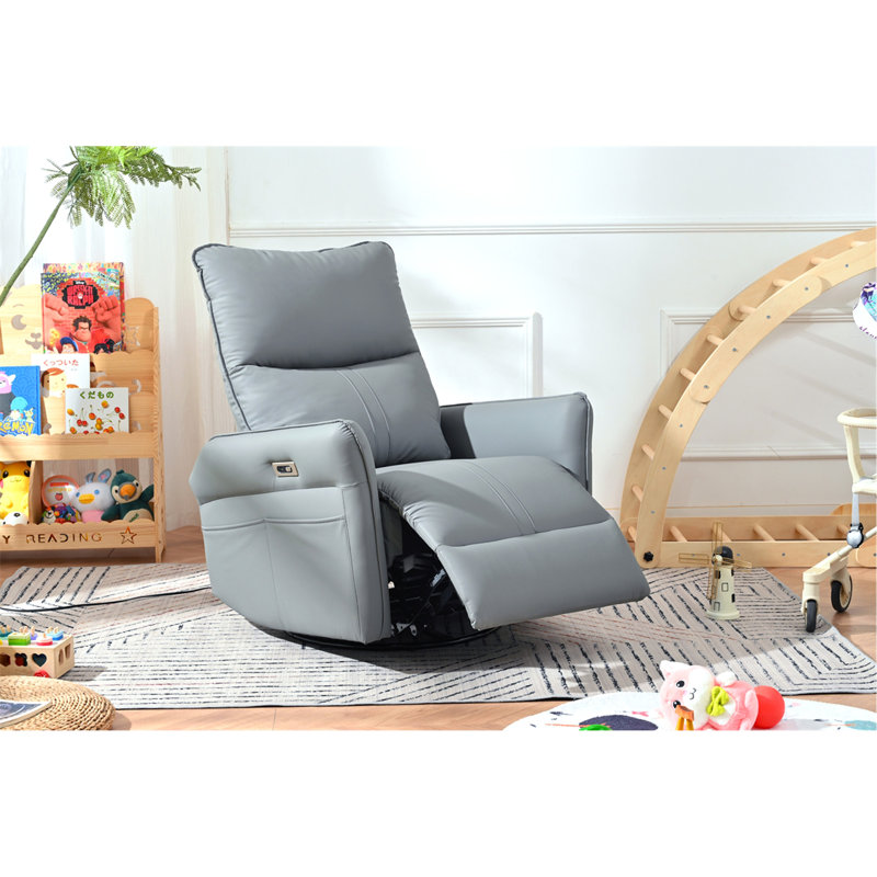 Power Swivel Rocker Recliner Chair, Blue Gray