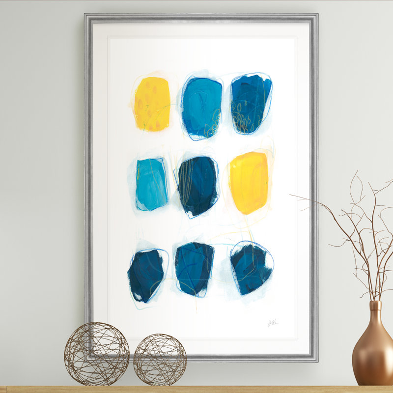 Banko Citron & Indigo I - Tableau sous verre acrylique, grand format, idéal pour le salon., H 22,5 po x l 30,5 po x P 1,5 po