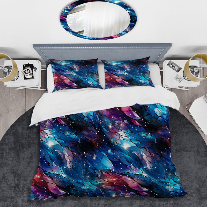 Ensemble de housse de couette en marbre bleu et rose Stardust Glint, Housse de couette pour très grand lit et 2 très