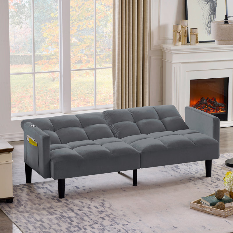 Canapé-lit capitonné de style moderne Mid-Century avec dossiers réglables, Gris