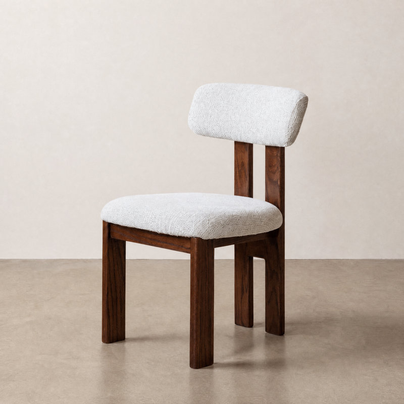 Solid Oak Assembled Chenille Upholstered Dining Chairs, Light Beige Chenille