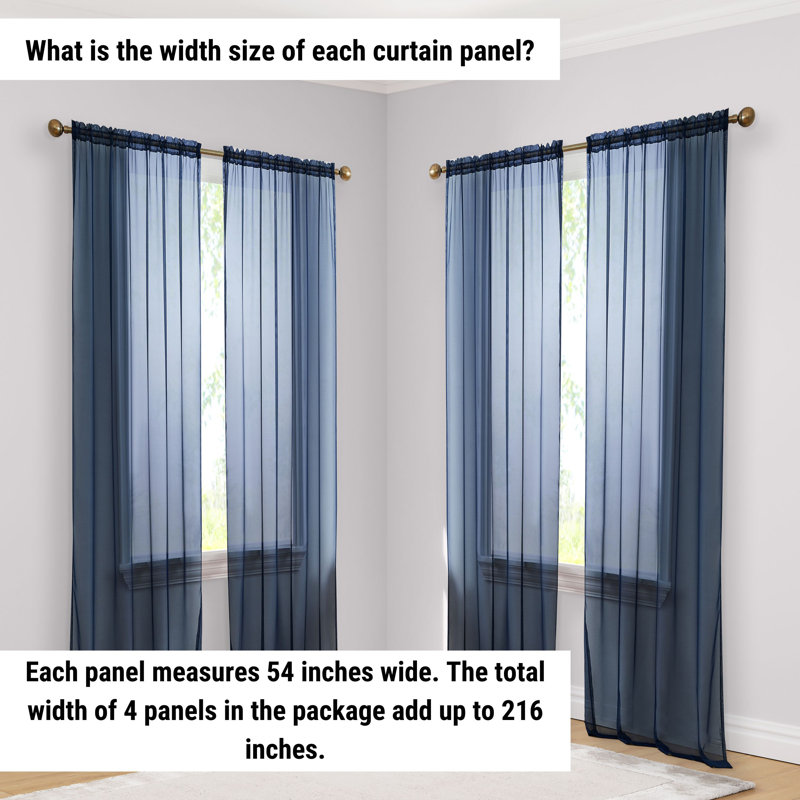 Dipankar Polyester Sheer Curtain, 54" W x 72" L, Navy Blue