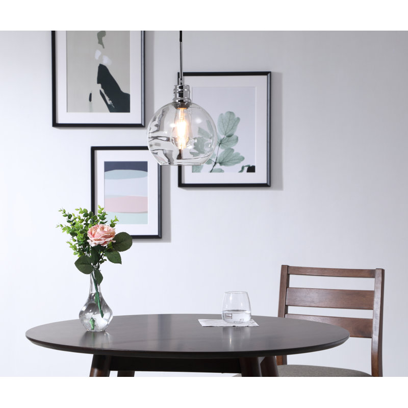 Luminaire suspendu sphérique 1 lumière Hammel, H 10 pi x l 8 po x P 8 po, Chrome