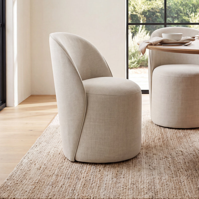 Lola Upholstered Side Chair with Swivel Casters, Polyester Beige