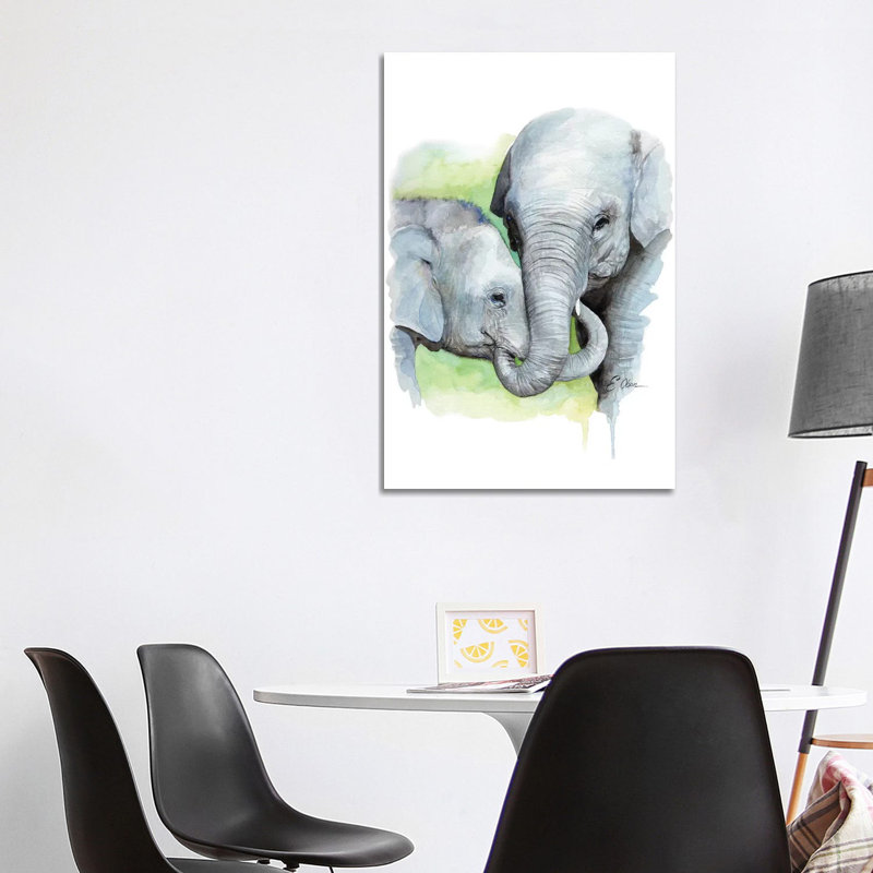 Mother And Baby Elephants II by Watercolor Luv - Wrapped Canvas Painting, 101.6cm H x 66.04cm W x 1.91cm D