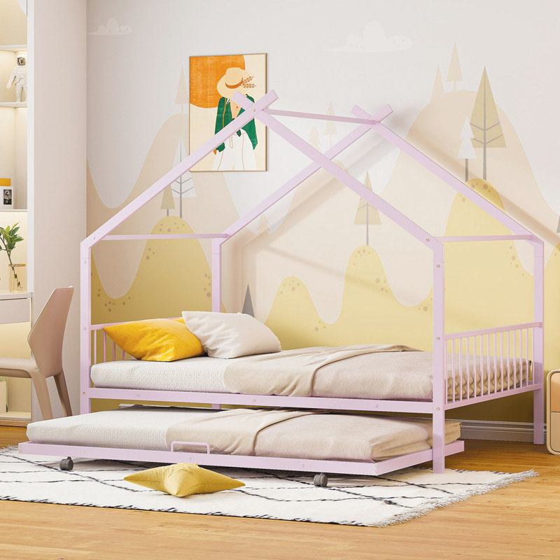 Lit plateforme avec lit gigogne et toit Arranjeet House, Simple, Rose