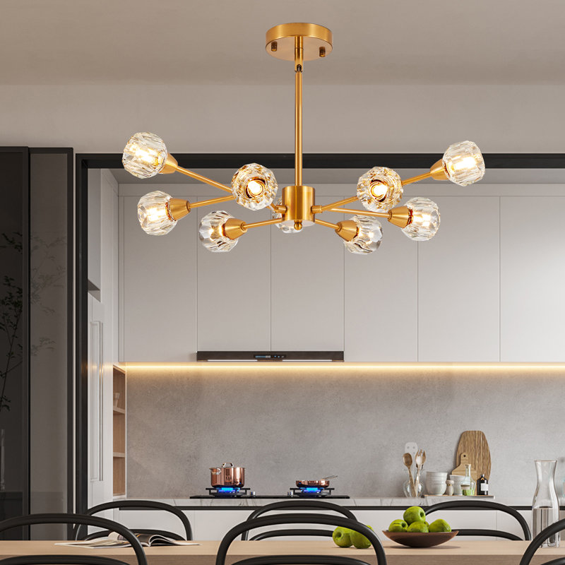 Lustre moderne en cristal avec 9 lumières, Doré