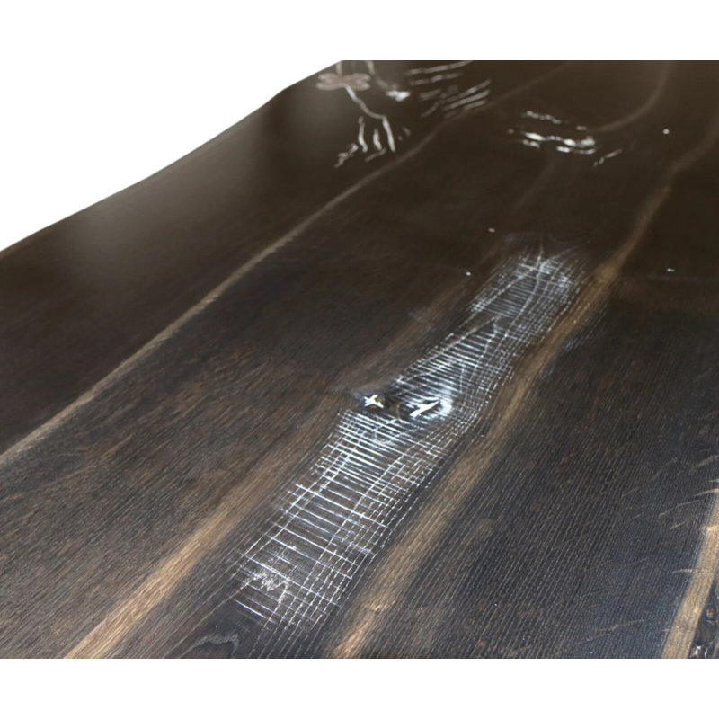 Anamaria Solid Wood Top Metal Base Dining Table, 75cm H x 260cm L x 100cm W, Dark Brown Wood, Black