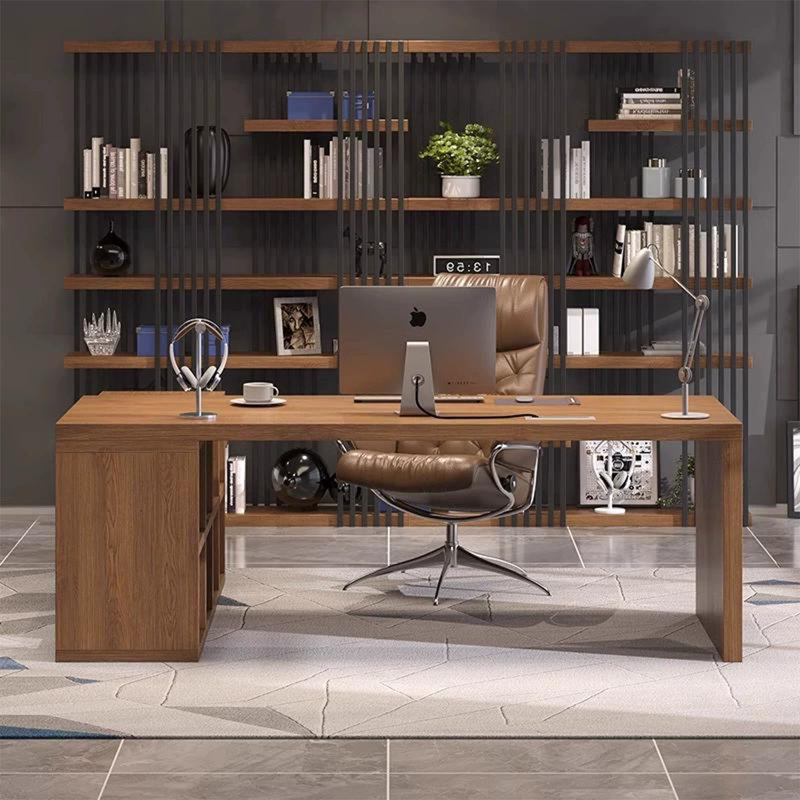 Brown L-Shaped Solid Wood desks, 29.53" H x 94.49" W x 55.12" D, Left Hand Return