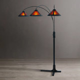Natural Mica 3 Light Arc Floor Lamp - 86", Espresso Wood , Bronze & Amber Mineral Mica, Dimmer Switch, X-base