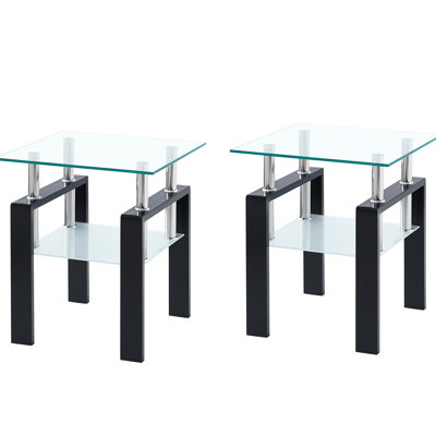 2 tables en verre trempé. Forme carrée transparente d'extrémité de salon. 17,78 po x 17,78 po x 20,49 po. 21.19Lb. Tableau d'instructions d'assemblage simple pour la surface. . Conception à la mode. Processus sans effort