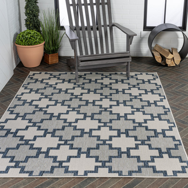 Gracie Oaks Kaliee Modern Geometric Tile Pattern Navy/Cream Indoor ...