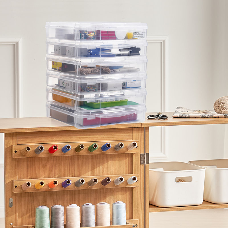 Scrapbook Paper Storage 6 Pack Stackable Plastic Board Game Boxes Clear Case