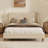 Modern Beige Velvet Upholstered Platform Bed With Wingback Headboard And Walnut Wooden Legs, No Box Spring Needed, King Size