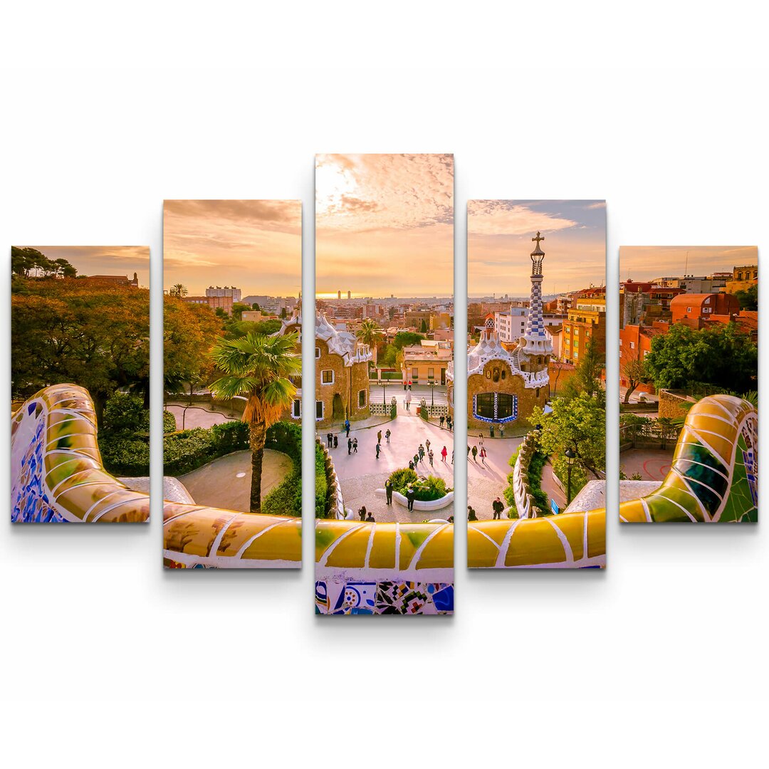 5-tlg. Leinwandbilder-Set Park Guell - Barcelone, Spanien