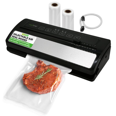 Machine à emballer sous vide Nuthausf, corps en acier inoxydable et en ABS, système de scellage automatique pour les aliments secs et humides, commandes tactiles à DEL, sacs inclus, coupe-boyau et rouleau, puissance d'aspiration de 110 W, 14 po x 6 po