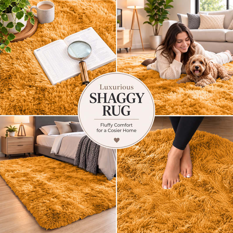 Standard Shag Area Rug, Ochre, Rectangle 50 x 80 cm