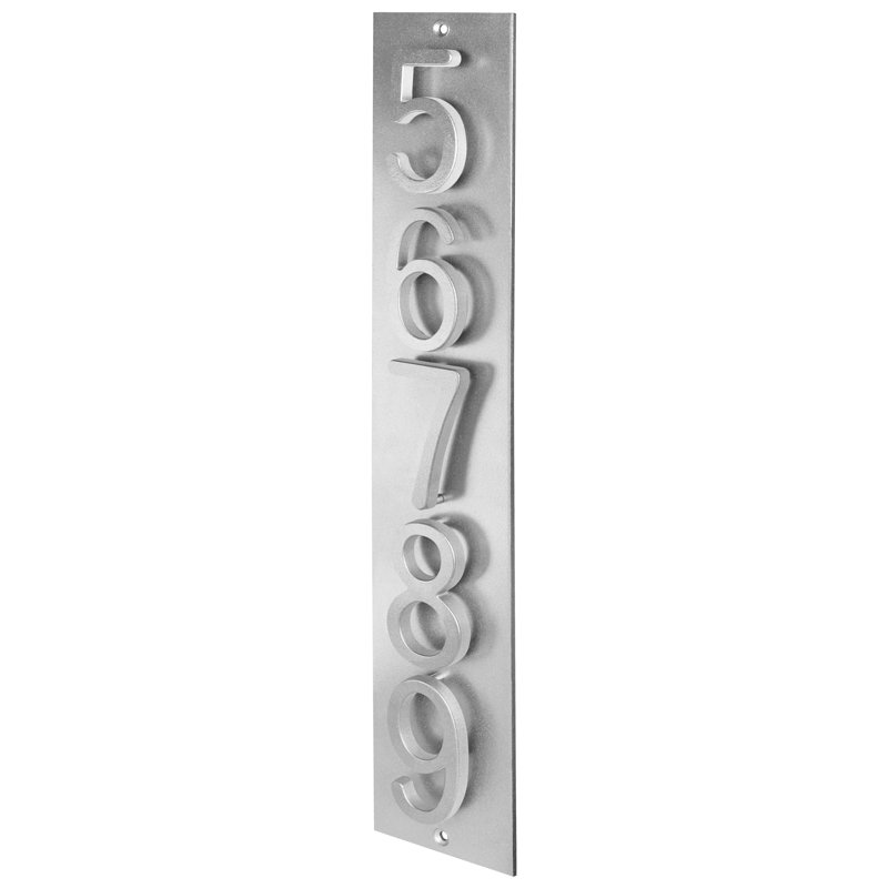 Plaque d'adresse verticale flottante en aluminium Royal Shade - 5 chiffres personnalisés, Argent argent, Argent argent, Oui