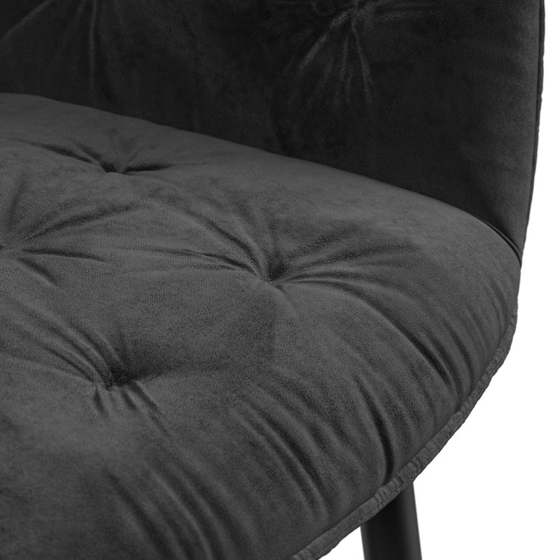 Bierman 48cm H Tufted Velvet Upholstered Dining Armchair, Black Metal Legs, Set Of 8, Black