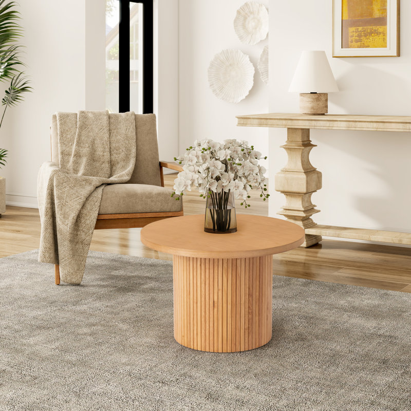 Pedestal Wood Round Coffee Table, 40cm H x 60cm W x 60cm D, Natural