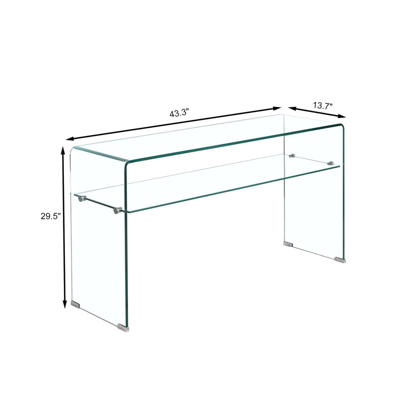 Glass Console Table, Transparent Tempered  Glass Console Table With Rounded Edges Desks, Sofa Table