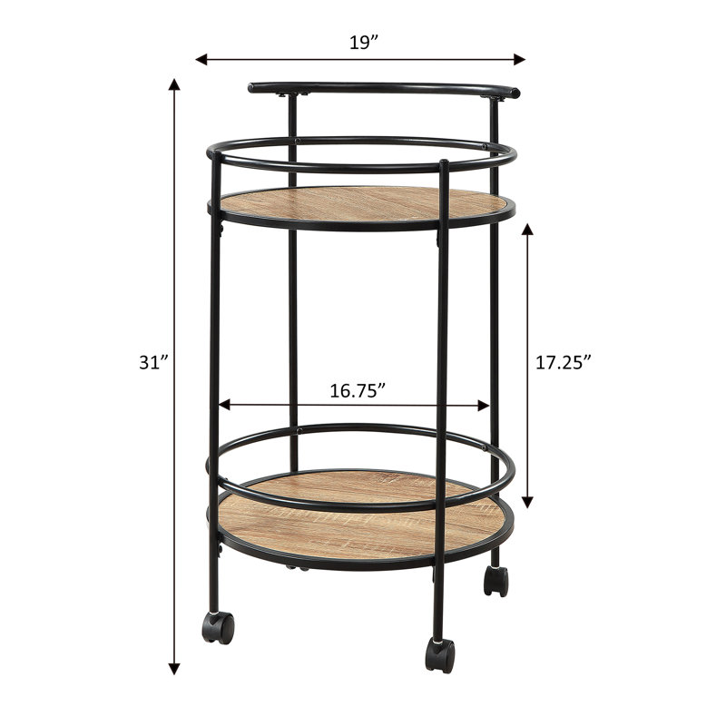 Rayfield Metal Serving Bar Cart, Weathered Oak Black