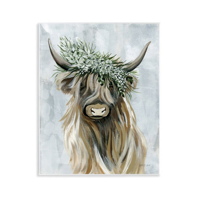 Floral Crowned Bovine Wall Plaque Art by Yvette St. Amant