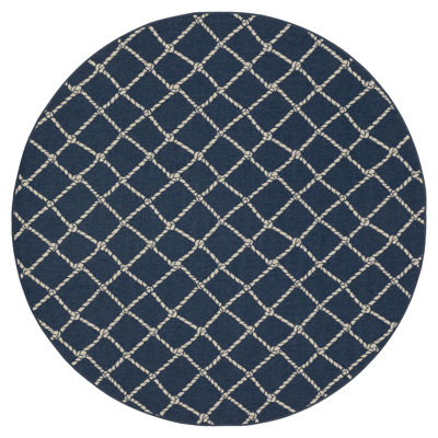 Aganlane Nautical Rope Lattice Navy/ Ivory Indoor/Outdoor Area Rug