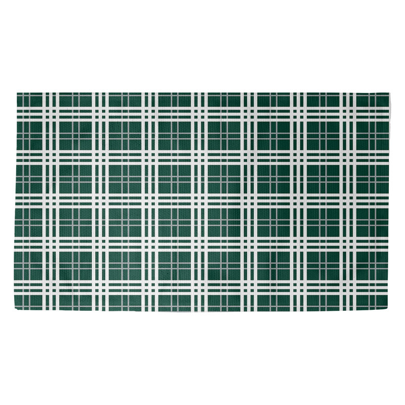 Carreaux de Tapis décoratif vert/blanc fait à la main, Rectangle 5 pi x 7 pi