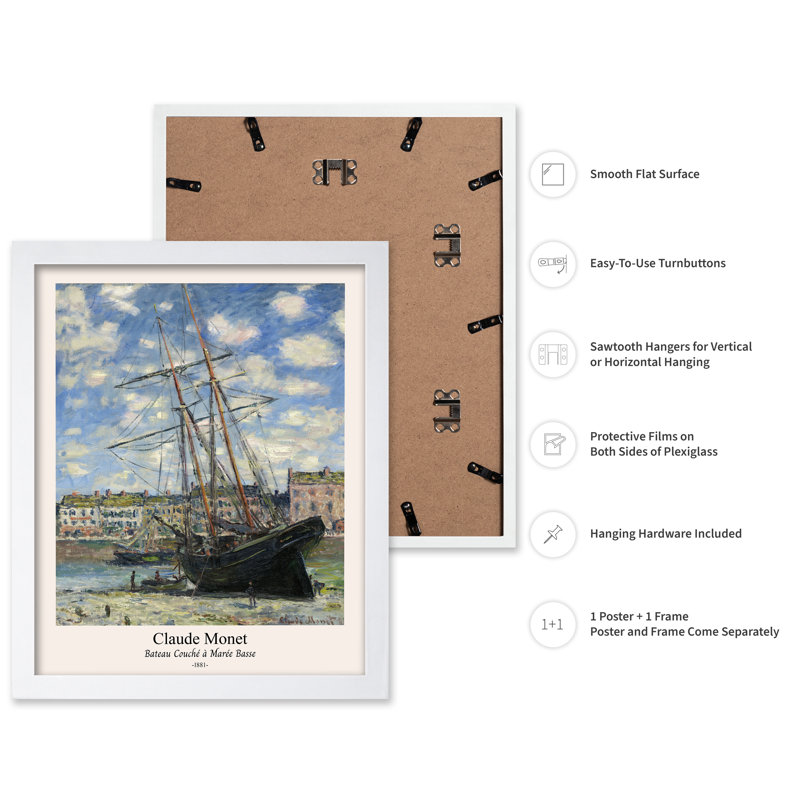 Bateau couché à basse mer, Poster, White Framed, 08"H x 10"W