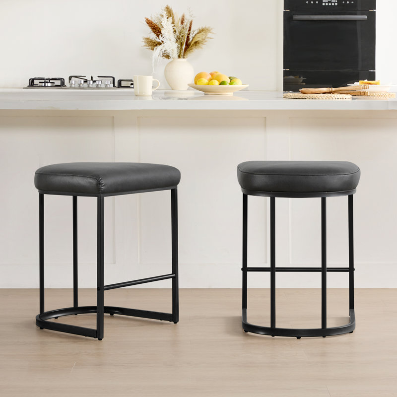 Upholstered Counter Stool with Metal Frame, Black