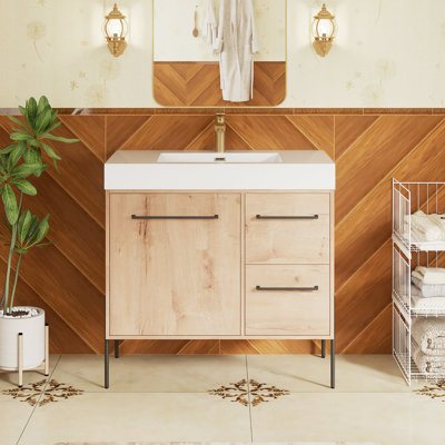 Meuble-lavabo autoportant 35,4 po avec plateau en résine