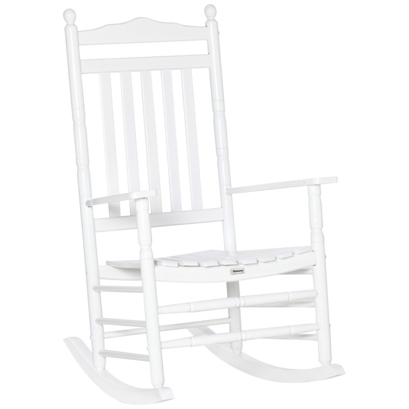 Outsunny Traditional Wooden High-Back Rocking Chair For Porch, Indoor/Outdoor, White, White