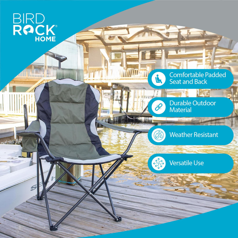 Padded Folding Camping Chairs 2 Pack - Heavy Duty Portable Folding Chairs for Outside Sports Quad, Beach, Camp, Lawn, or Tailgating with Cup Holder and Carrying Bag (Green)