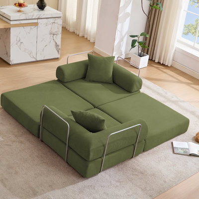 Modular Convertible Sofa Bed for Small Spaces, No Assembly Required, Corduroy Upholstery with Removable Armrests and Fixed-Shape Frame