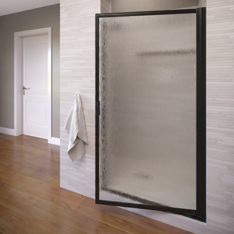 Sopora 32 7/8" in. x 63 in. Semi-Frameless Swinging Shower Door Matte Black Finish Rain Glass