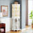 Corner Curio Cabinet With 4 Adjustable Tempered Glass Shelves And Lighting System, Solid Wood Legs, Acrylic Mirrored Back Panel-1908230431