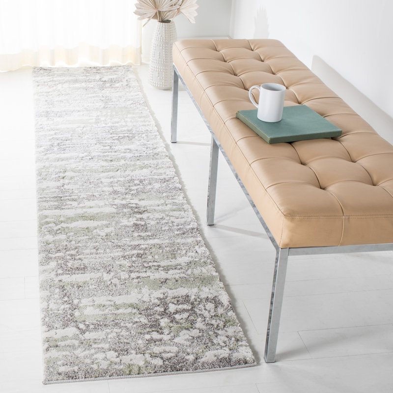 Minot Abstract Gray/Green Area Rug, Runner 2' x 9'