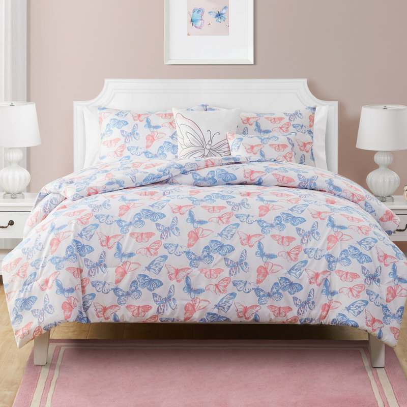 Full Purple and Pink Microfiber Butterfly Comforter Set