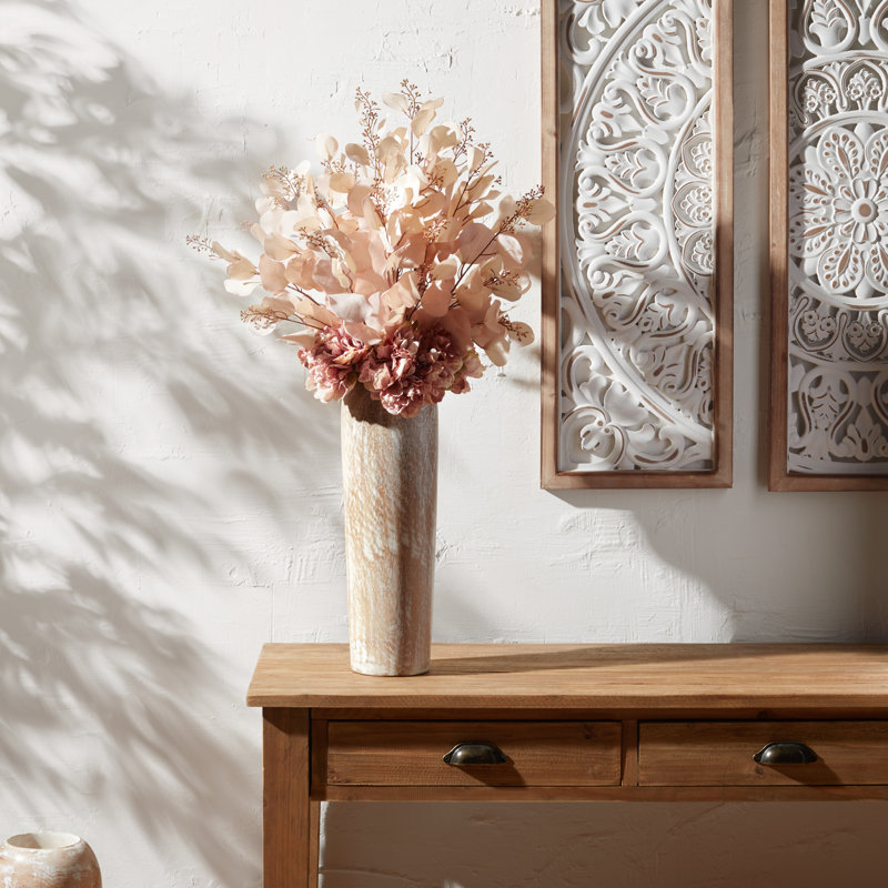Vase de table en bois Michela, Blanc / Brun