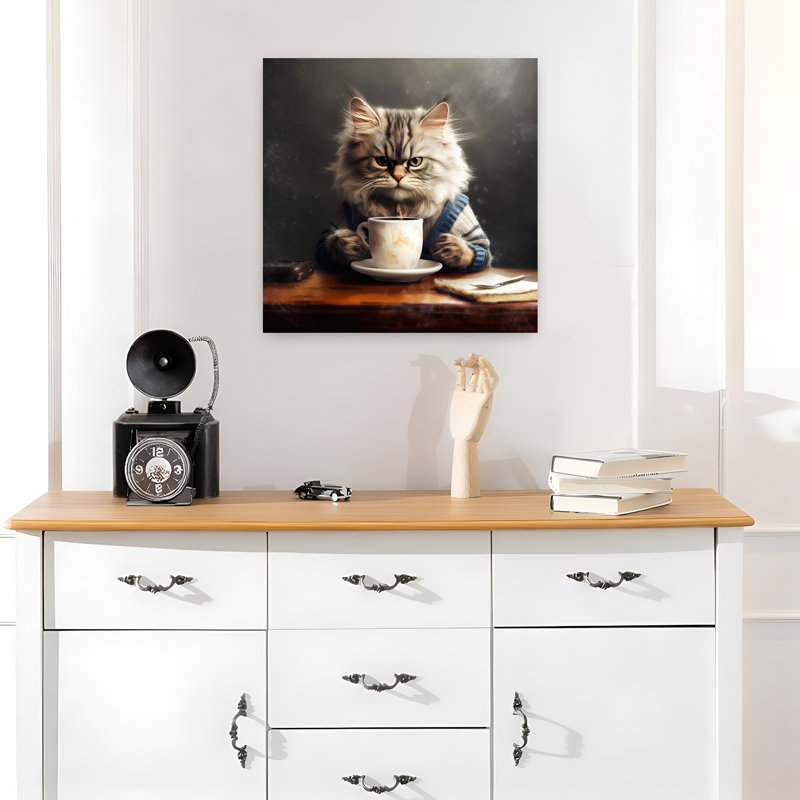 «Grumpy Cat Coffee», art mural contemporain, 18" H x 18" W