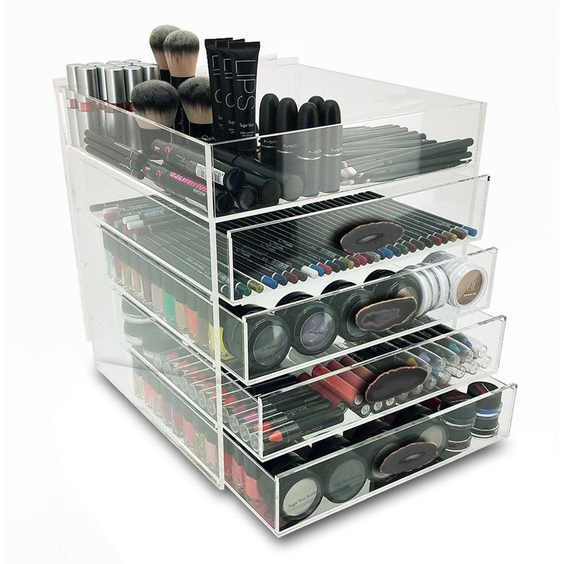 Organisateur de maquillage / maquillage à 5 niveaux Mulfo, Noir / poignées Agate argentées