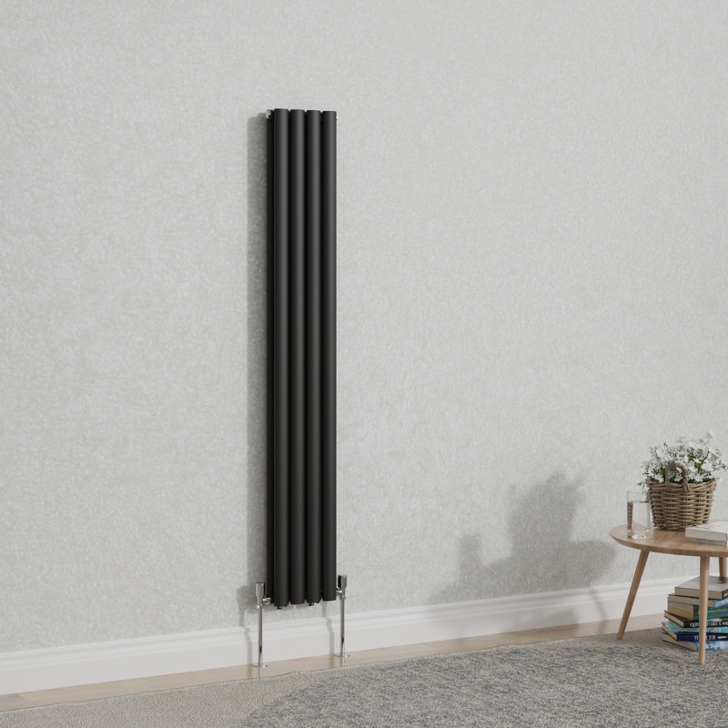 Shoshana Vertical Oval Panel Radiator, Normal Black, 160cm H x 23.6cm W, 2