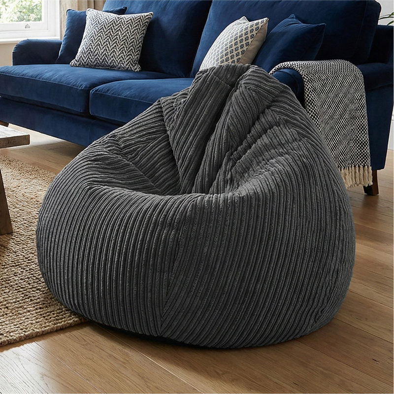 rucomfy Beanbags Large Corduroy Slouchbag - Plush Bean Bag Chair for Adults, Teens and Kids - Home Furniture Seating for Living Room or Bedroom - Machine Washable 80cm x 110cm